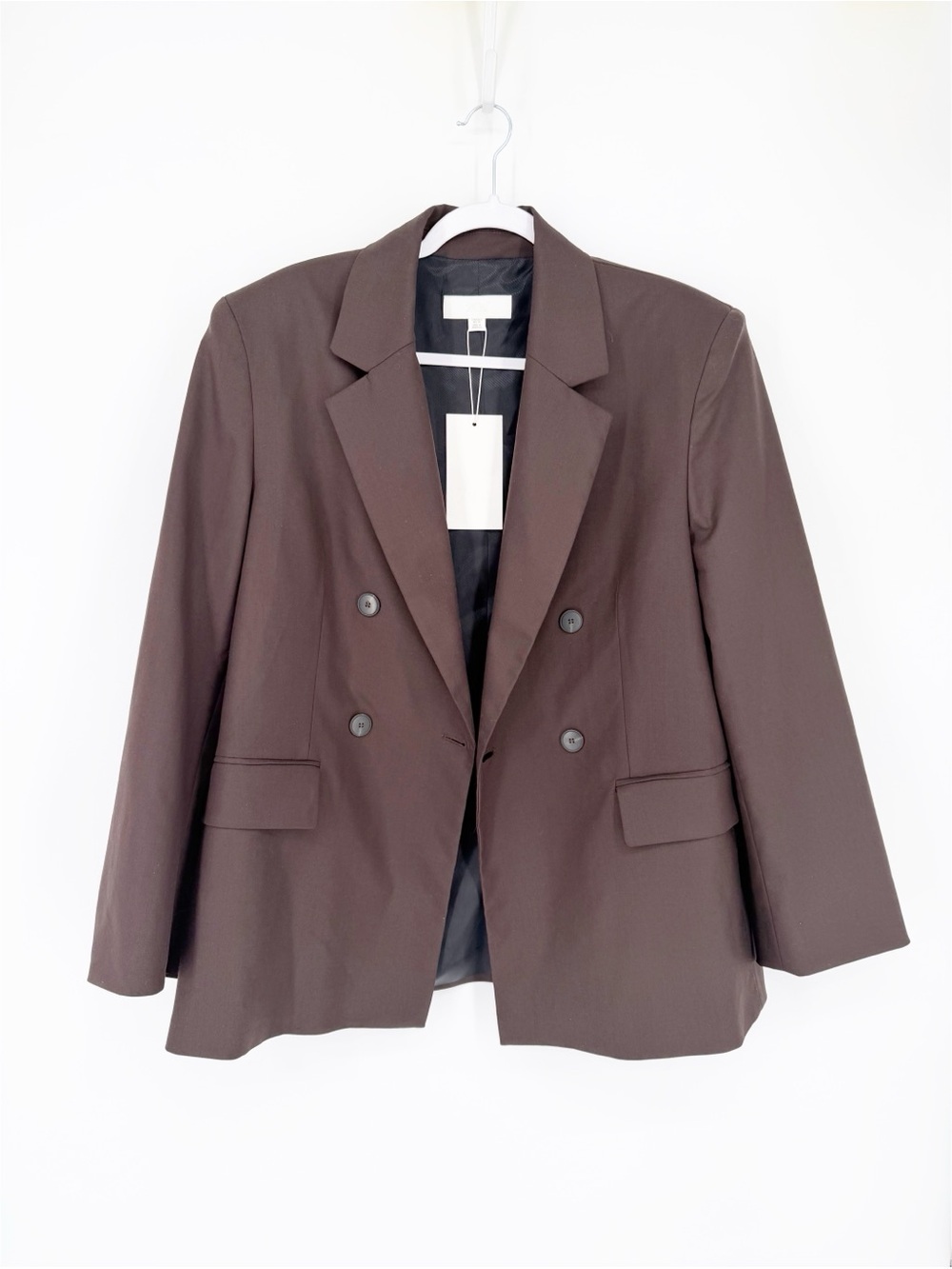 NWT Zara Oversized Double Breasted Blazer Dark Brown Small - Picture 4 of 7